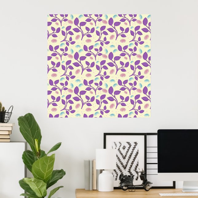 Mörkt Lila Blommigt Mönster | Estetiskt Sömlöst Poster (Hemmakontoret)