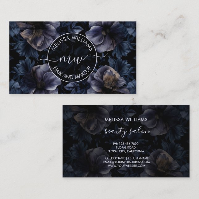 Mörkt lila blommor logotyp visitkort (Fram/baksida)