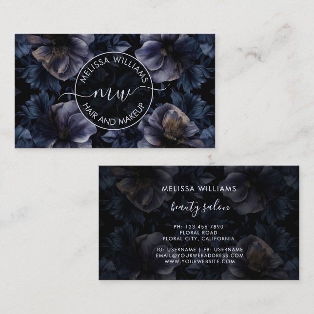 Mörkt lila blommor logotyp visitkort (Fram/baksida)