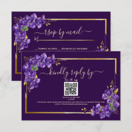 Mörkt lila bröllops-RSVP Violetter Guld ram OSA Kort