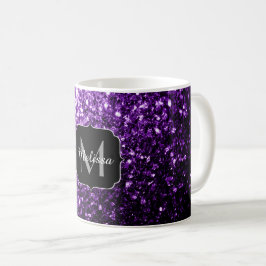 Mörkt lila falskt glänsande glitter gnistrar Monog Kaffemugg
