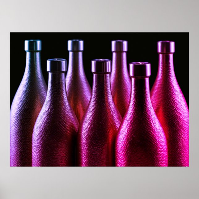 Mörkt lila färgade retro stålflaskor på en vägg poster (Framsidan)