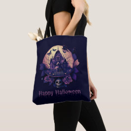 Mörkt lila gotisk spökhus Glad Halloween Tygkasse