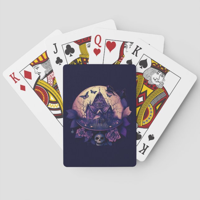 Mörkt lila gotiskt spökhus casinokort (Baksidan)