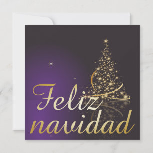 Mörkt lila julmotiv med gyllene julgran inbjudningar