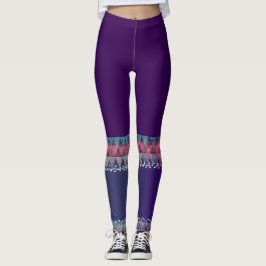 Mörkt lila med Aztec-design> Färgglada Leggings