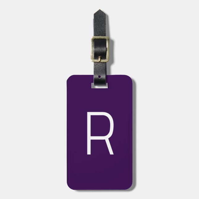Mörkt lila monogram initialt namn present födelsed bagagebricka (Vertikal Framsida)
