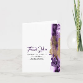 Mörkt Lila och Guld Glitter Bröllop Tack Kort