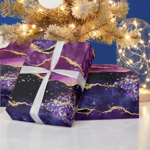 Mörkt lila och guld glitterpailletter Agat Presentpapper