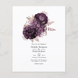 Mörkt lila och roséguld blommande bröllop flygblad