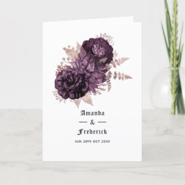 Mörkt lila och roséguld blommande bröllop program