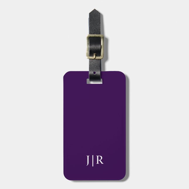 Mörkt lila och vit I Modern monogram  Bagagebricka (Vertikal Framsida)