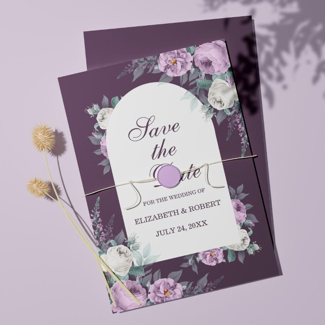 Mörkt Lila Peonies Save The Date-kort Inbjudningar (Skapare uppladdad)