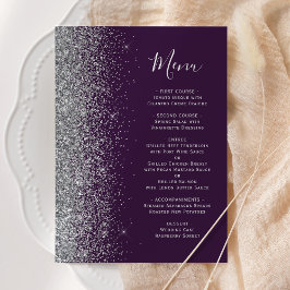 Mörkt lila silver glitter bröllop meny