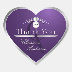 Mörkt lila silver ram logotyp monogram tack hjärtformat klistermärke
