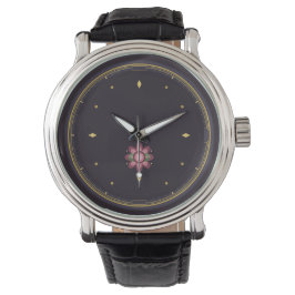Mörkt Lyxigt Blommigt Ur | Rose Gold Botanisk Dia Armbandsur
