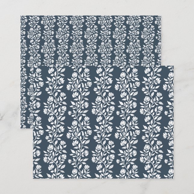 Mörkt marinblått blommigt mönster Scrapbookpapper (Fram/baksida)