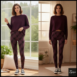 Mörkt Mauve Diagonalt Tuppad Quilt Mönster Leggings