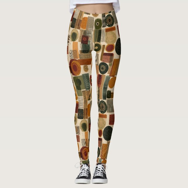 Mörkt mitten av seklets geometriska mönster (2) leggings (Framsida)