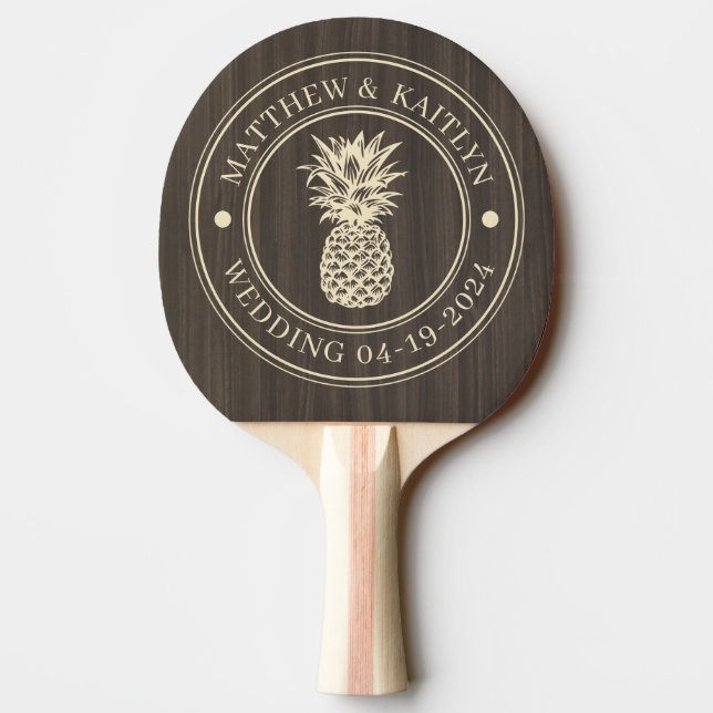 Mörkt Modernt Trä  Ananas Bröllopsnamn Pingisracket (Baksidan)