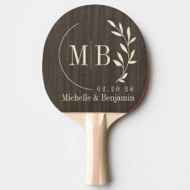 Mörkt Modernt Träblad Bröllopsmonogram Pingisracket