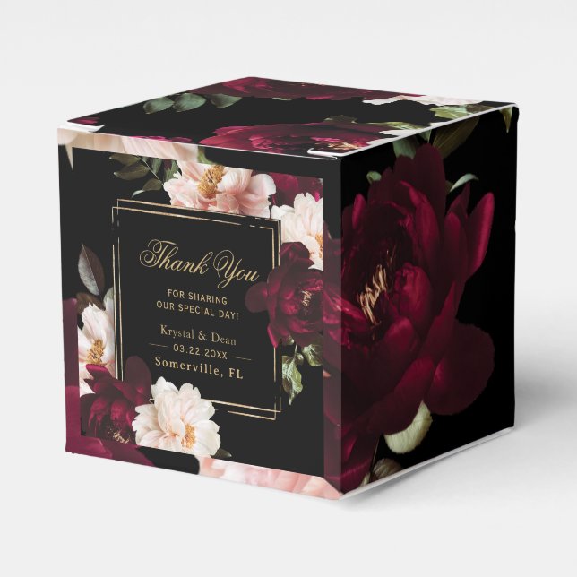 Mörkt Moody Burgunder Rosa Svart Blommig Bröllop Presentaskar (Framsidan Sidan)