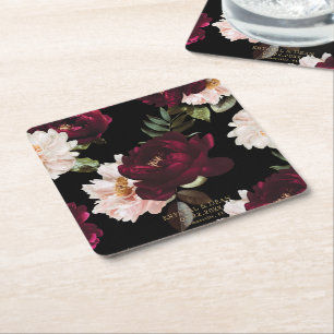 Mörkt Moody Burgundy Rosafärgad Blommig Bröllopspr Underlägg Papper Kvadrat