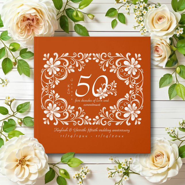 Mörkt orange shabby chic 50-årsjubileums gästbok (Skapare uppladdad)