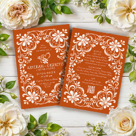 Mörkt orange shabby chic QR bröllopsinbjudan Inbjudningar
