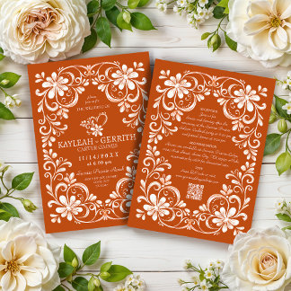 Mörkt orange shabby chic QR bröllopsinbjudan Inbjudningar