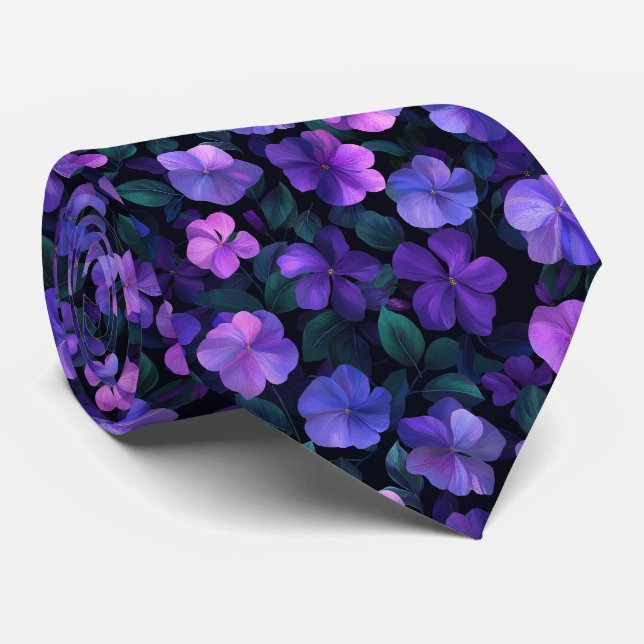 Mörkt Periwinkle Blommönster Slips (Rullad)