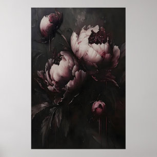 Mörkt Pion Konstverk Dyster Blommig Stilleben Poster