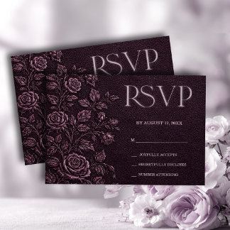 Mörkt Plommon Falskt Präglad Ros Bröllop RSVP OSA Kort