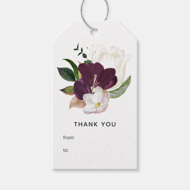 Mörkt Plommon Velvet Blommig Presentetikett (Framsidan)
