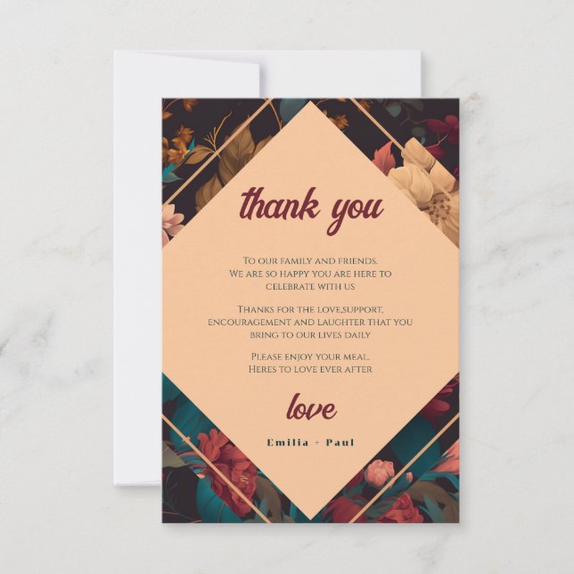 Mörkt Rikt Blommotiv Bröllopsdusch Tack Kort (Framsida)