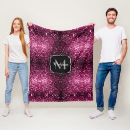 Mörkt rosa falskt glänsande glitter gnistrar Monog Fleecefilt