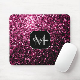 Mörkt rosa falskt glänsande glitter gnistrar Monog Musmatta