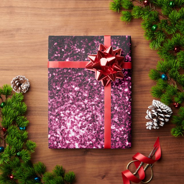 Mörkt rosa falskt glänsande glitter gnistrar presentpapper (Julgåva)
