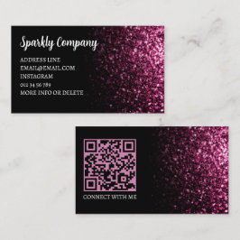 Mörkt rosa falskt glitter svart elegant QR-kod Visitkort