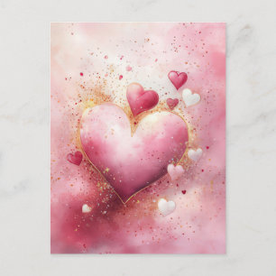 Mörkt rosa hjärtan och glitter Alla hjärtans dag h Vykort