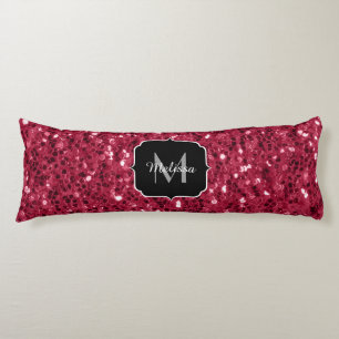 Mörkt rosa röd magenta falska gnistor Monogram Kroppskudde
