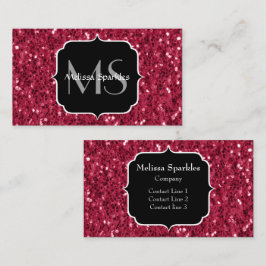 Mörkt rosa röd magenta falska gnistor Monogram Visitkort