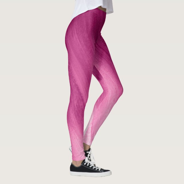 Mörkt rosa till vita abstrakta konstleggings leggings (Höger)