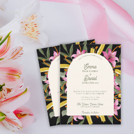 Mörkt rosafärgad lilja välvd bröllopps- inbjudan vykort