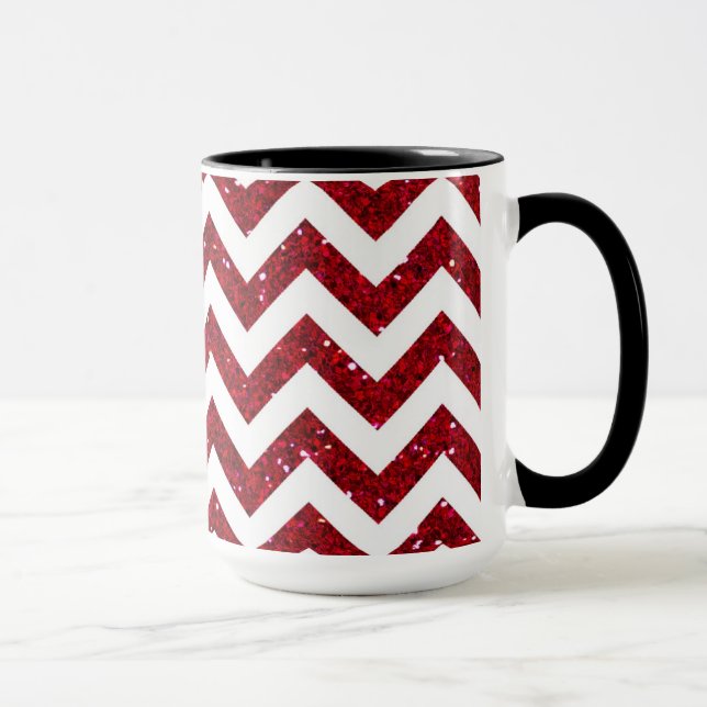 Mörkt rött glitter Chevron-mönster Mugg (Höger)