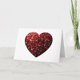 Mörkt rött hjärta falskt glitter gnistrar kort