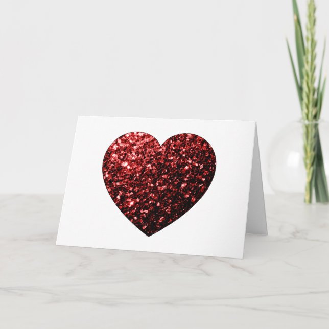 Mörkt rött hjärta falskt glitter gnistrar kort (Framsida)