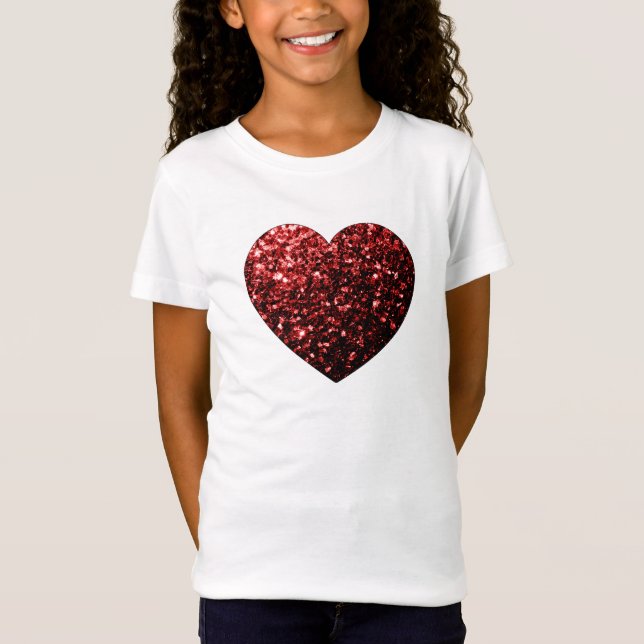 Mörkt rött hjärta falskt glitter gnistrar t shirt (Framsida)