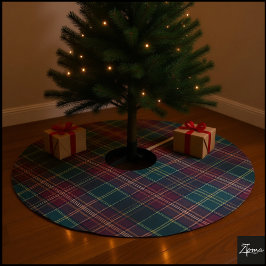 Mörkt rutigt klassiskt tartan grönt rött julgransmatta borstad polyester