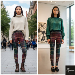 Mörkt Rutigt Klassiskt Tartan Grönt Rött Leggings